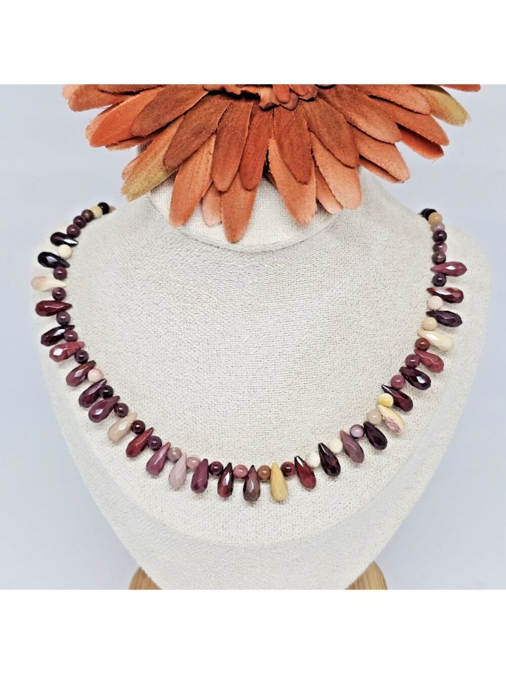 Mookaite Jasper Multicolor Stone Beaded Necklace 925 Clasp Boho Choker Jewelry